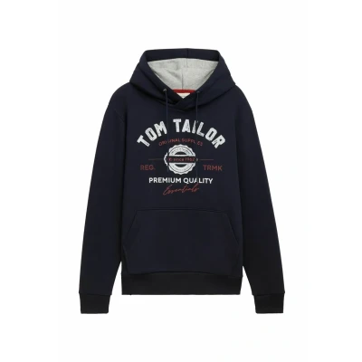 Abbildung von TOM TAILOR Herren Hoodie Sweatshirt mit Logo Print, 10668 Sky Captain Blue, M