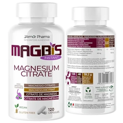 Abbildung von Magnesiumcitrat 120 vegane Kapseln 1480mg Magnesium Citrate mit 440mg elementares pro Tagesdosis Sport Elektrolyte für Training &amp; Fitness Muskelnfunktion Nerven Glutenfrei