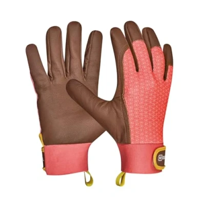 Abbildung von Gebol Lonicera 1 Paar Größe M (Gr 8) Gartenhandschuh aus Echtleder und Recycling Material Klettverschluss für sicheren Halt Damen rosa, braun