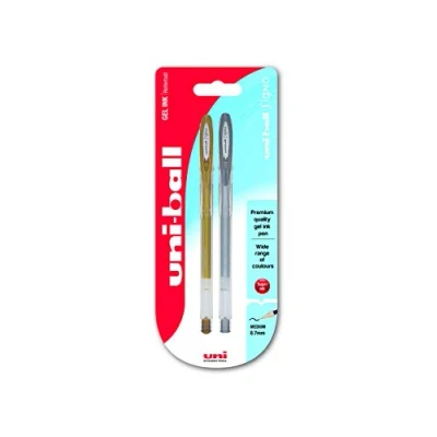 Abbildung von uni ball UM 120NM Signo Gel Ink Tintenroller in gold und silber, Super Tinte, 0,8 mm Spitze, 2er Packung