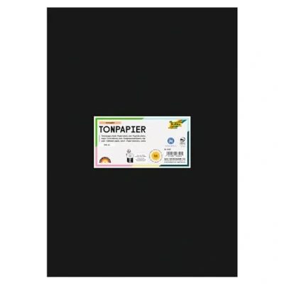 Abbildung von folia 6390 Tonpapier schwarz, DIN A3, 130 g/qm, 50 Blatt zum Basteln und kreativen Gestalten von Karten, Fensterbildern für Scrapbooking