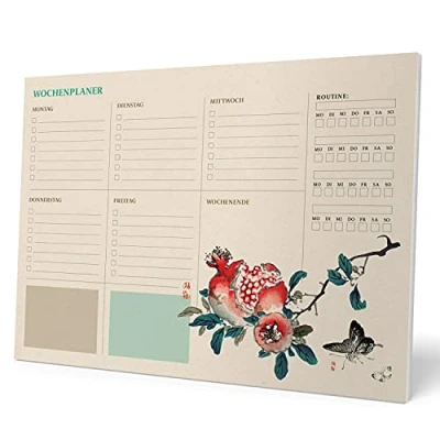 Abbildung von Grupo Erik Wochenplaner Tischkalender Block A4 Kalender Planer Japanische Kunst auf Deutsch Tischplaner ohne Datum Schreibtischunterlage Papier