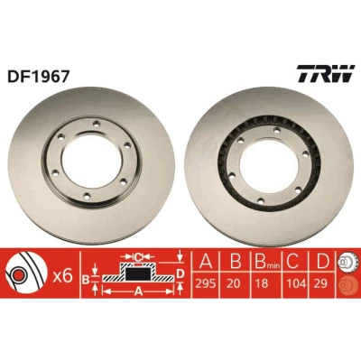 Abbildung von TRW DF1967 Bremsscheibe 295 20 6 137 Belüftet lackiert NISSAN: Patrol GR 4 SUV, 5 SUV