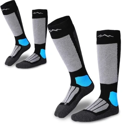 Abbildung von gipfelsport Skisocken für Kinder, Herren und Damen Dicke Socken aus Merinowolle, warme Merino Snowboardsocken, 2x Paar Skistrümpfe, Schwarz, Größe 28 31