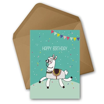 Abbildung von dabelino Lama/Alpaka Karte: Happy Birthday (Geburtstagskarte mit Umschlag, Recycling Papier)