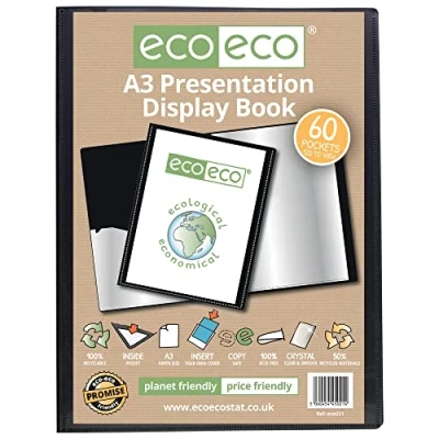 Abbildung von eco A3 50% Recycelt 60 Taschen Schwarz Farbe Päsentationsdisplay Buch eco021