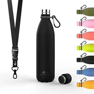 Abbildung von Daikoku Edelstahl Wasserflasche 100% Auslaufsicher Hält 12 Stunden Heiß, 24 Kalt BPA Frei und Gesund Modische Farbe, Ideal für Alltag Outdoor Schwarz 750 ML