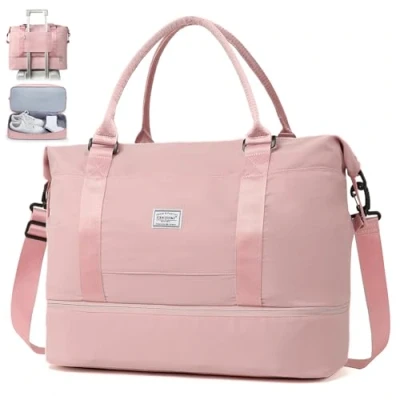 Abbildung von TAN.TOMI Reisetasche Handgepäck,Sporttasche Damen,46x23x32 cm,Handgepäck Tasche Weekender Bag wasserdichte Duffle Trainingstasche Kliniktasche Geburt Geeignet Urlaub Camping，Rosa