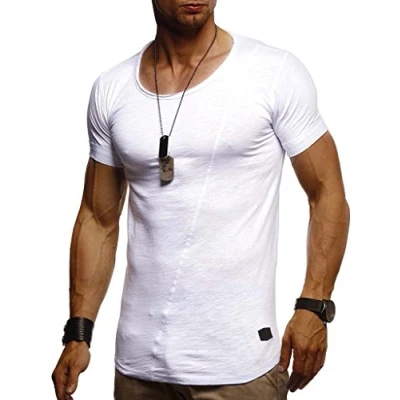 Abbildung von Leif Nelson T Shirt Herren Sommer Rundhals Ausschnitt 100% Baumwolle (Weiß, Größe XXL), Regular Fit Shirt, Basic Männer Kurzarm