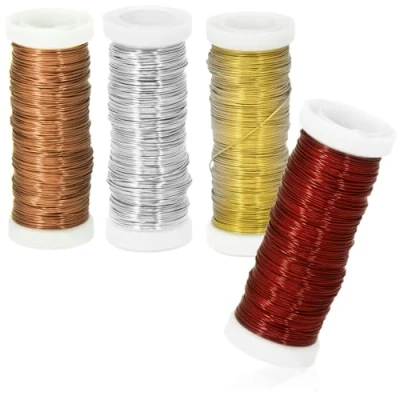 Abbildung von com four® 4X Blumendraht je 45 Meter Basteldraht in bunten Farben für Blumengestecke Deko Draht zum Basteln Bindedraht Ø 0,36 mm (Farbmix)