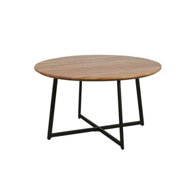 Abbildung von byLIVING Couchtisch »Alina«, mit massiver Akazien Platte und schwarzem Metallgestell, rund 80cm.
