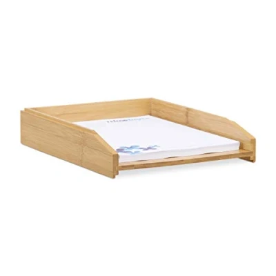 Abbildung von Relaxdays, Natur Dokumentenablage, stapelbar, DIN A4 Papier, Büro, Schreibtisch, Briefablage aus Bambusholz, 6x25x33 cm, Standard