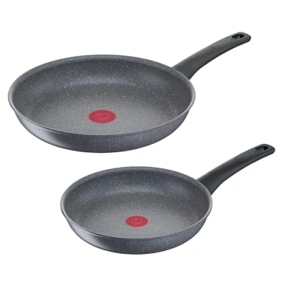Abbildung von Tefal G15090 Healthy Chef 2 teiliges Pfannen Set 24 + 28 cm Mineralia+ Antihaftversiegelung Thermo Signal Temperaturindikator Made in France induktionsgeeignet spülmaschinenfest Grau