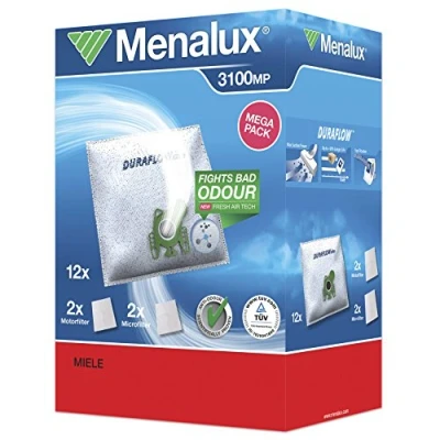 Abbildung von Menalux 3100MP 12 Staubbeutel, 2 Mikro und Motorfilter (Synthetik top Saugleistung &amp; Filtration, Hygieneverschluss, Anti Geruch, neutralisiert Gerüche, reißfest, +50% Lebensdauer, weiß), Sonstige