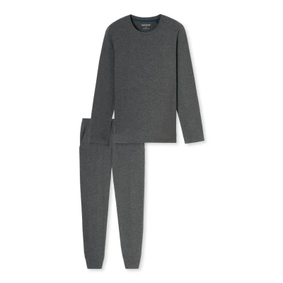 Abbildung von Schiesser Herren Schlafanzug Lang Weiches Flanell Modern Nightwear Pyjamaset, Dunkelgrau gem._181919, 50 EU