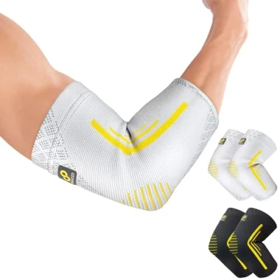 Abbildung von Bracoo EE92 Ellenbogenbandage 2 Stück, Kompressions für Damen und Herren, Bandage Ellenbogen Schmerzlinderung bei Tennisarm, Golferarm (Grau, S)