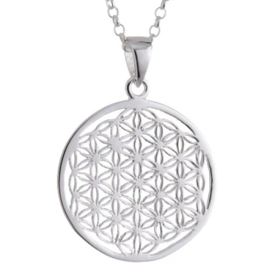 Abbildung von Vinani Anhänger Lebensblume Blume des Lebens Mandala klein mit Erbskette 50 cm Sterling Silber 925 Kette Italien ALB T50