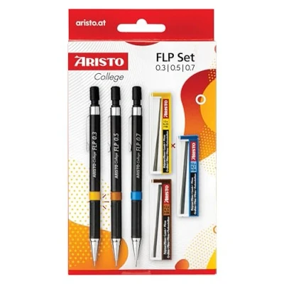 Abbildung von Aristo AR23559 Druckbleistifte College FLP 3er Set (Minen 0.35/0.5/0.7 mm, Härtegrad HB, inkl. Ersatzminen) schwarz