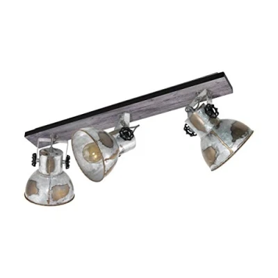 Abbildung von EGLO Deckenlampe Barnstaple, 3 flammiger Vintage Deckenspot im Industrial Design, Retro Wandspot aus Stahl Zink Used Look, Holz, Rostoptik, schwarz, Fassung: E27