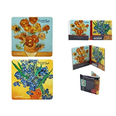 Abbildung von CARMANI Quadratisches Kork Pad Set mit 2 Stück Untersetzern verziert verschiedenen Gemälden von Vincent van Gogh