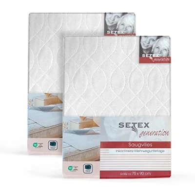 Abbildung von Setex Wasserdichte Matratzenauflage 2er 70x90cm Saugvlies Matratzenschutz wasserfest mit Polyurethan Nässesperre Atmungsaktiv &amp; hohe Saugfähigkeit ideal für die Pflege Kochfest bis 95C Weiß