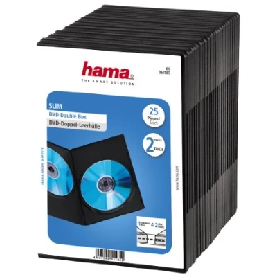 Abbildung von Hama DVD Doppelhülle Super Slim (auch passend für CDs und Blu rays, ultra schmal, mit Folie zum Einstecken des Covers) 25er Pack, schwarz