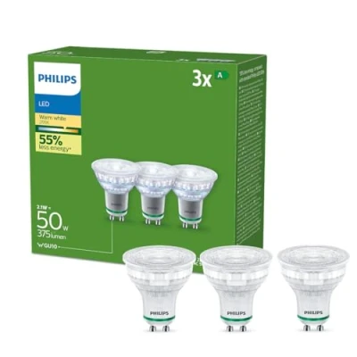 Abbildung von Philips Classic ultraeffiziente GU10 LED Lampe, 50W, warmweiß, 3 er Pack