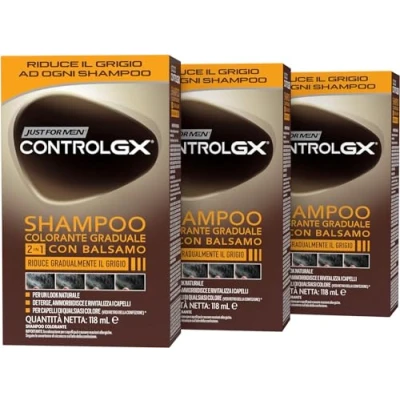 Abbildung von Just For Men Control GX, Shampoo für Herren, Farbe und Haarfarbe, 2 in 1 mit Conditioner, reduziert schrittweise Grau, einen natürlichen Look (3 Pack)