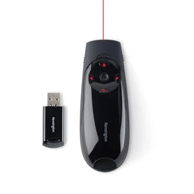 Abbildung von Kensington kabelloser Presenter mit rotem Laser, 2.4Ghz USB Presenter, Roter Laserpointer Cursorsteuerung, für PC &amp; Mac, Fernbedienung PowerPoint KeyNote, 45 m Reichweite, Schwarz, K72425EU