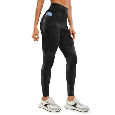 Abbildung von CRZ Yoga Butterluxe Damen High Waist Sport Leggings Blickdicht Soft Hosen Gym Workout Leggins mit Taschen 71cm Schwarze Tie Dye Blumen 38