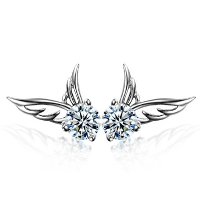 Abbildung von Crystalline Azuria Engelsflügel Ohrstecker Ohrringe mit Weiß Kristalle 18 kt Vergoldet für Damen und Mädchen