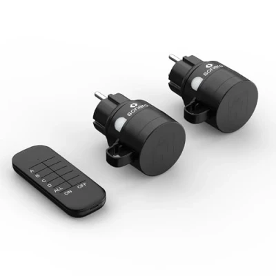 Abbildung von sonero Funksteckdosen mit Fernbedienung Aussen, Outdoor Set, 2300 Watt, 230V, 2 x Steckdose Funkfernbedienung, IP44, 30m Reichweite, Stromsparen, Schwarz