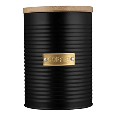 Abbildung von TYPHOON OTTO Kollektion Kaffeedose luftdicht, Schwarze Dose für Kaffeebohnen, 1,4 Liter, Vorratsbehälter aus Stahl, Bambusdeckel, Luftdichte mit Silikondichtung, 11 x 15,5 cm