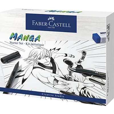 Abbildung von FABER CASTELL 167152 Tuschestift Pitt Artist Pen Manga Advanced Set, 3 Tuschezeichner und Zubehör, 8 Teilig