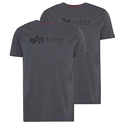 Abbildung von Alpha Industries Herren Label T 2 Pack Shirt, Greyblack/Black, XS (2er Pack)