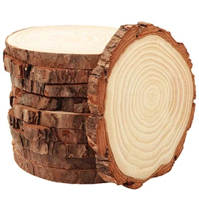 Abbildung von Kurtzy 10Stk Naturbelassene Holzscheiben Unbehandelte Baumstamm Scheiben Rund mit 10 11cm Durchmesser 10mm dick, Rustikale Holzplatten Natur Rinde für DIY, Deko, Basteln, Hochzeit, Weihnachten