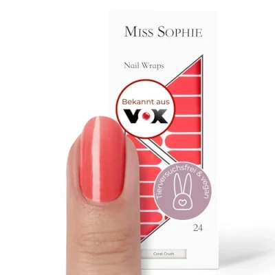 Abbildung von Original Miss Sophie Nagelfolien Coral Crush I 24 ultra dünne Nagellack Streifen einfarbig Für Finger &amp; Fußnägel Hält auf Natur sowie lackierten, Acryl , Gel Shellac Nägeln