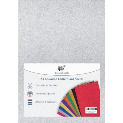 Abbildung von Silberfarbenes Glitzerpapier, A4, fusselfrei, glitzernd, Bastelpapier, 250 g/m², glitzernder Bastelkarton, säurefrei, Kartenherstellung, Scrapbooking, Kunst und Handwerk (Silber, 10 Blatt)