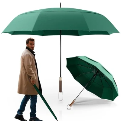 Abbildung von LOGAN &amp; BARNES Stockschirm sturmfest [Ø120 cm] mit hochwertigem Echtholzgriff XXL Regenschirm für 2 Personen Groß Modell CHICAGO