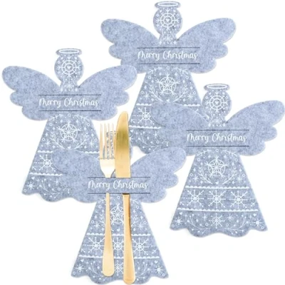 Abbildung von Papierdrachen 4 Filz Besteckhalter Motiv Engel in Farbe grau mit hochwertiger Bedruckung Weihnachtdekoration Festliche Tischdekoration 8