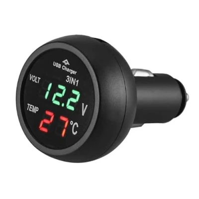 Abbildung von GOFORJUMP 3in1 DREI in einem Auto Digital LED Thermometer USB Ladegerät Zigarette Voltmeter 3 Funktionen 12 V / 24