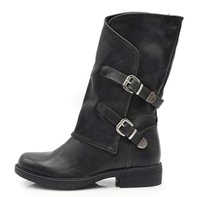 Abbildung von IF Fashion Damen Stiefel Biker Schnallen Springerstiefel 337, Schwarz G620 Nero Größe: 39 EU
