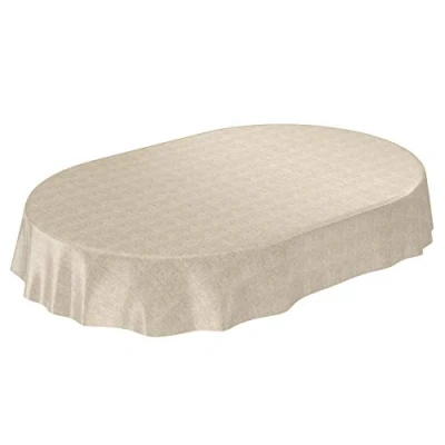 Abbildung von ANRO Wachstuchtischdecke Wachstuch Wachstischdecke Tischdecke Wachstuchdecke Beige Leinenoptik Oval 180x140cm