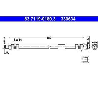 Abbildung von ATE 83.7119 0180.3 Bremsschläuche 180 M10x1 SAAB: 9 5 Saloon, Estate