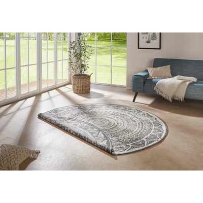 Abbildung von NORTHRUGS in und Outdoor Teppich Siruma Rund ⌀140cm Wendeteppich Wetterfest Orientalisches Vintage Design Läufer für Balkon Terrasse Garten Wintergarten Wohnzimmerteppich Wasserfest Grau Creme
