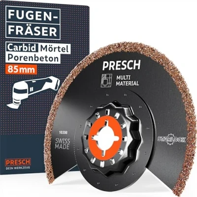 Abbildung von Presch Segment Fugenfräser Mörtel &amp; Beton 85mm Starlock Sägeblatt für werkzeuglosen Wechsel Extrem robust dank Carbid Beschichtung Multitool Zubehör exakte Ausschnitte