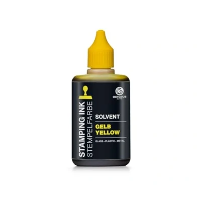 Abbildung von Octopus 50 ml Solvent Stempelfarbe gelb, wasserfest auf Lösemittelbasis für nichtsaugende und nichtporöse Untergründe, lasierend