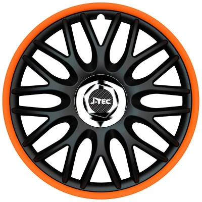 Abbildung von Satz J Tec Radzierblenden Orden R 14 Zoll Schwarz/Orange + Chrom Ringe