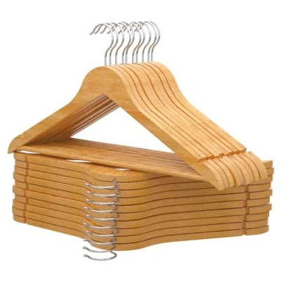 Abbildung von PORTENTUM Kleiderbügel aus Holz, 20 Stück, Naturfarben. für alle Kleidung, 360º Drehbarer Haken, Hosenbügel, Rutschfester Anzüge, Jacken und Hemden, Kerben Kleider Blusen