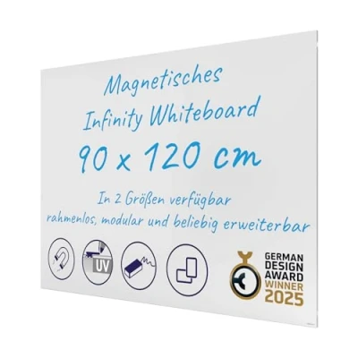 Abbildung von FRANKEN Infinity Whiteboard, Magnetische Schreibtafel ohne Rahmen, 120 x 90 cm, Direktes Zusammenfügen mehrerer Tafeln und Hoch / Querformat möglich, Für Büro &amp; Home Office, Stahl Oberfläche, SCM6103
